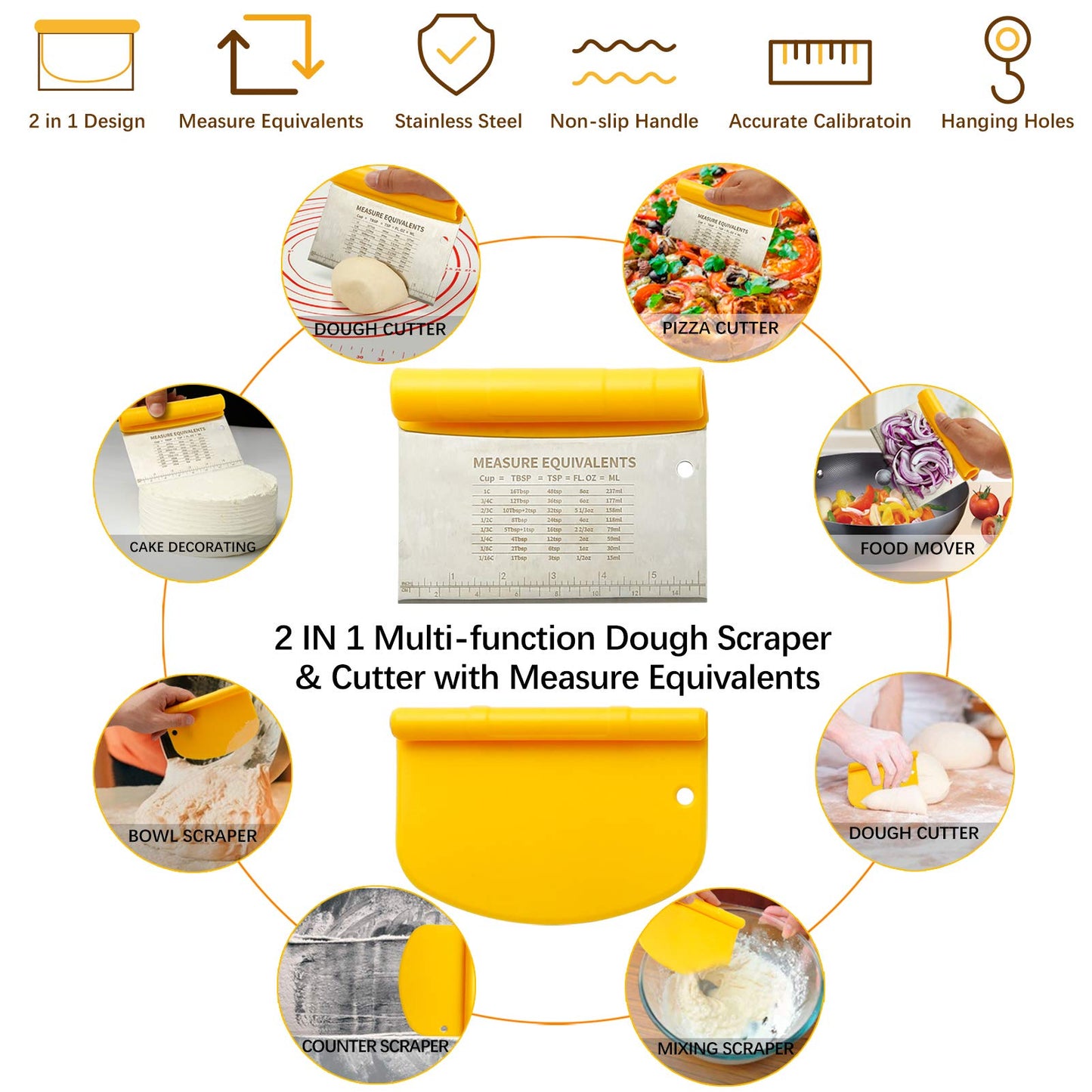 MIKULA Rolling Pin, Rolling Pins Thickness Rings and Silicone Baking Pastry Mat Set, Stainless Steel Dough Roller Rolling Pins for Baking & Bench Scraper For Pizza, Cookies, Pie, Pasta, Pastries