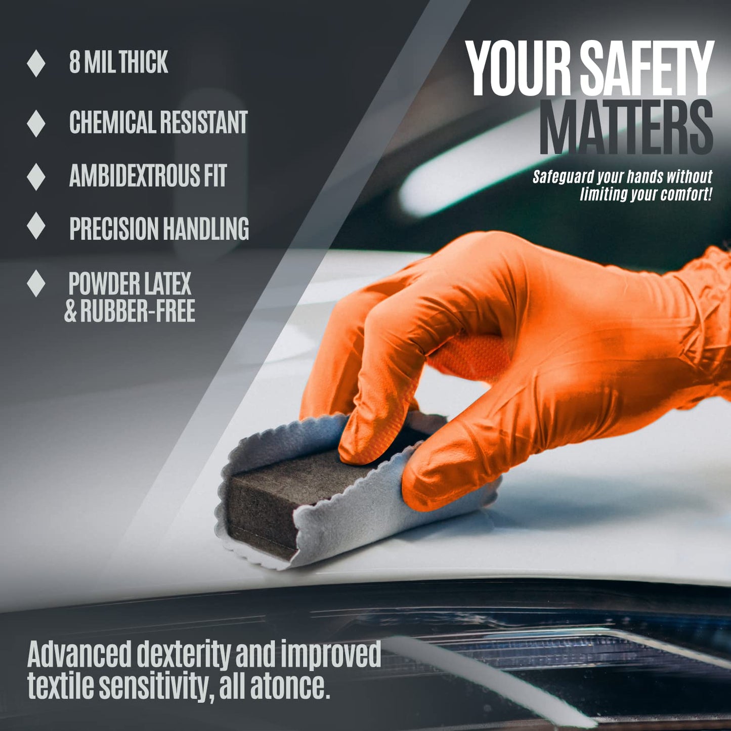 MED PRIDE Maxx Strength Nitrile Industrial 8 Mil Thick 100 Gloves/Large - Diamond Texture Disposable Safety- Heavy-Duty, Tear-Resistant Mechanic Automotive Food Handling Gloves- Orange