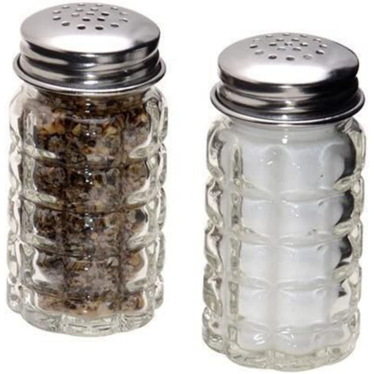 Retro Style Salt and Pepper Shakers with Stainless Tops (2)