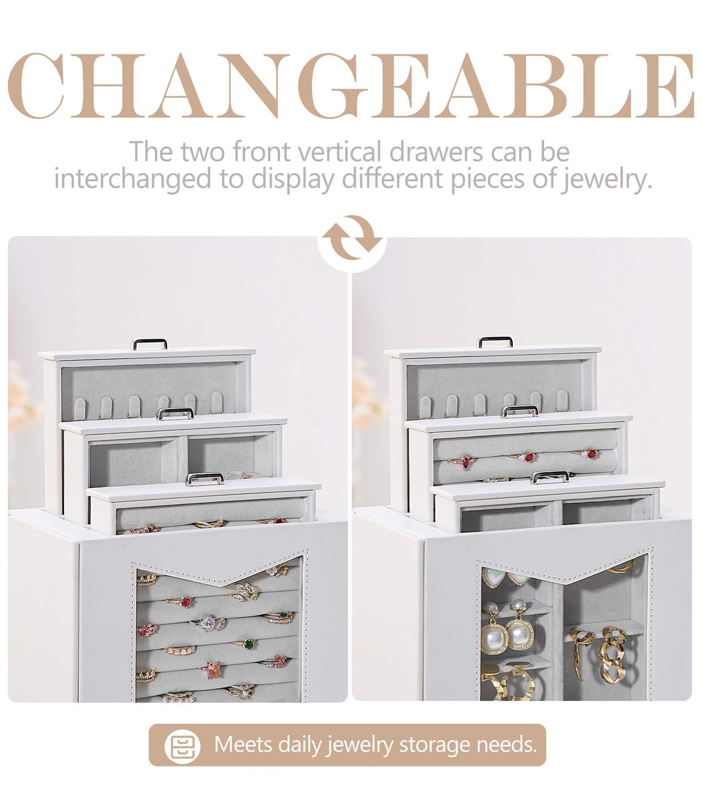 Homde Jewelry Organizer with Transparent Window Necklace Hooks Gift for Women Jewelry Box Display Case for Necklaces Rings Earrings Bracelets and Other Jewelry Accessories (White)