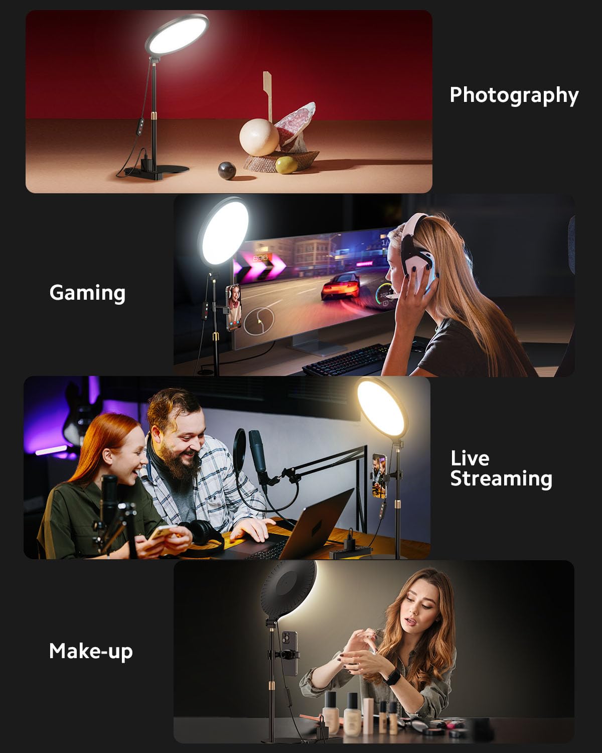 Ring Light with Stand for Zoom Meetings, 360° Rotate 10.5" Zoom Lighting for Computer Video Conference Light Desk Light, Full-Screen LED Lighting with Phone Holder for Live Streaming, Video Call