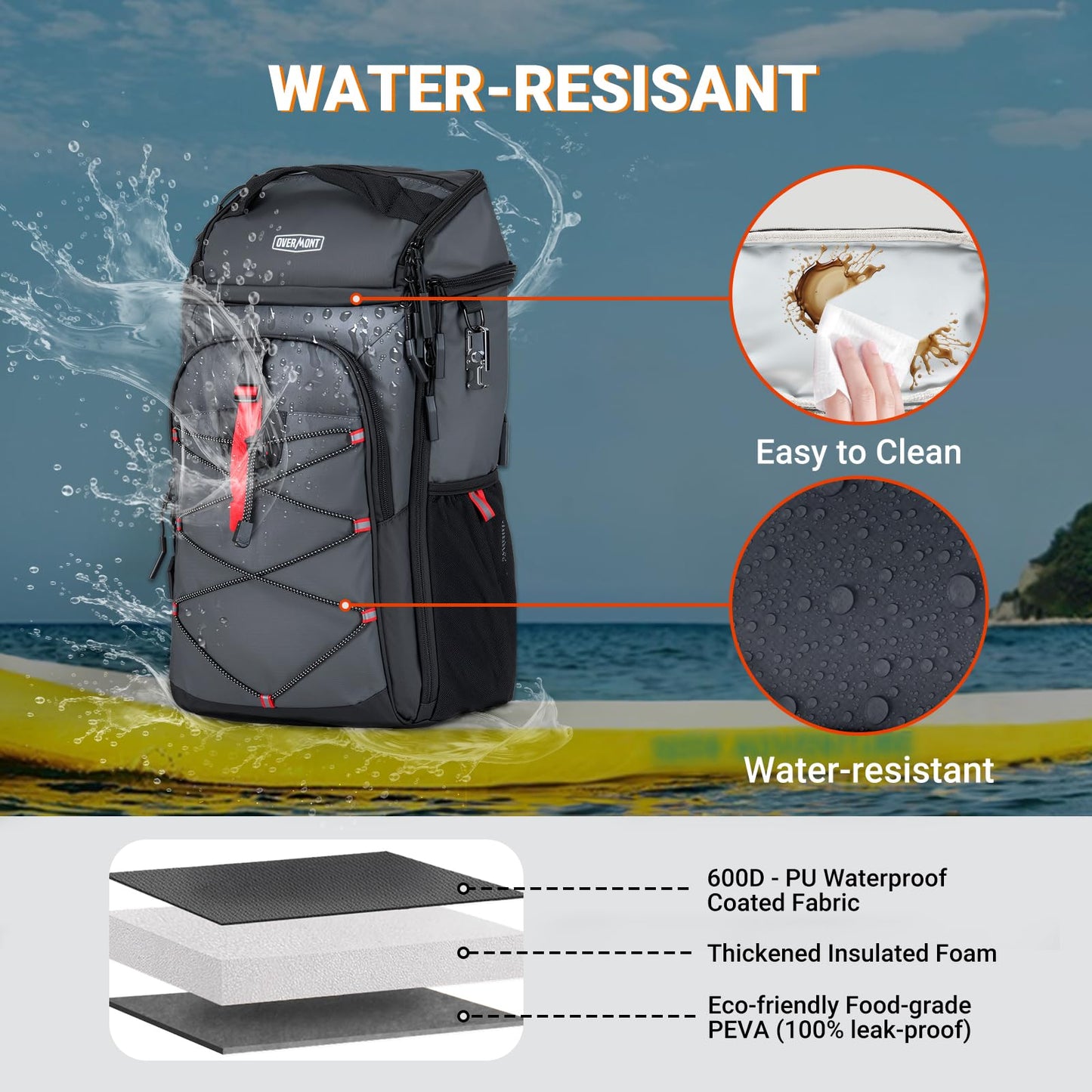 Overmont Insulated Leakproof Backpack Cooler - 30 Cans Soft Lunch Cooler Bag for Men Women - Portable Waterproof Camping Coolers for Outdoor Travel Beach Picnic Hiking