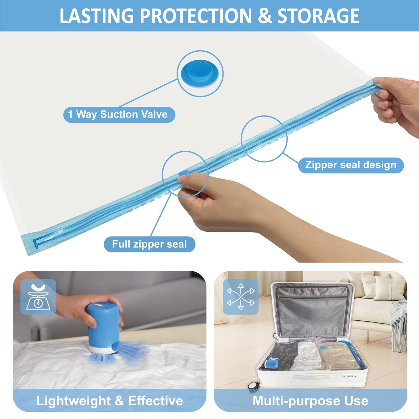 12 Pack Travel Vacuum Storage Bags with Portable Electric Pump, Vacuum Seal Space Saver Bags for Clothing, Vacuum Travel Bags for Luggage