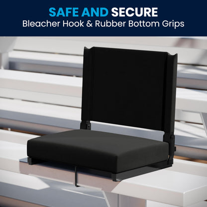 Flash Furniture Grandstand Portable Stadium Seat for Bleachers or Benches, Folding Padded Stadium Chair with Carrying Handle, 500 lb. Weight Capacity, Black