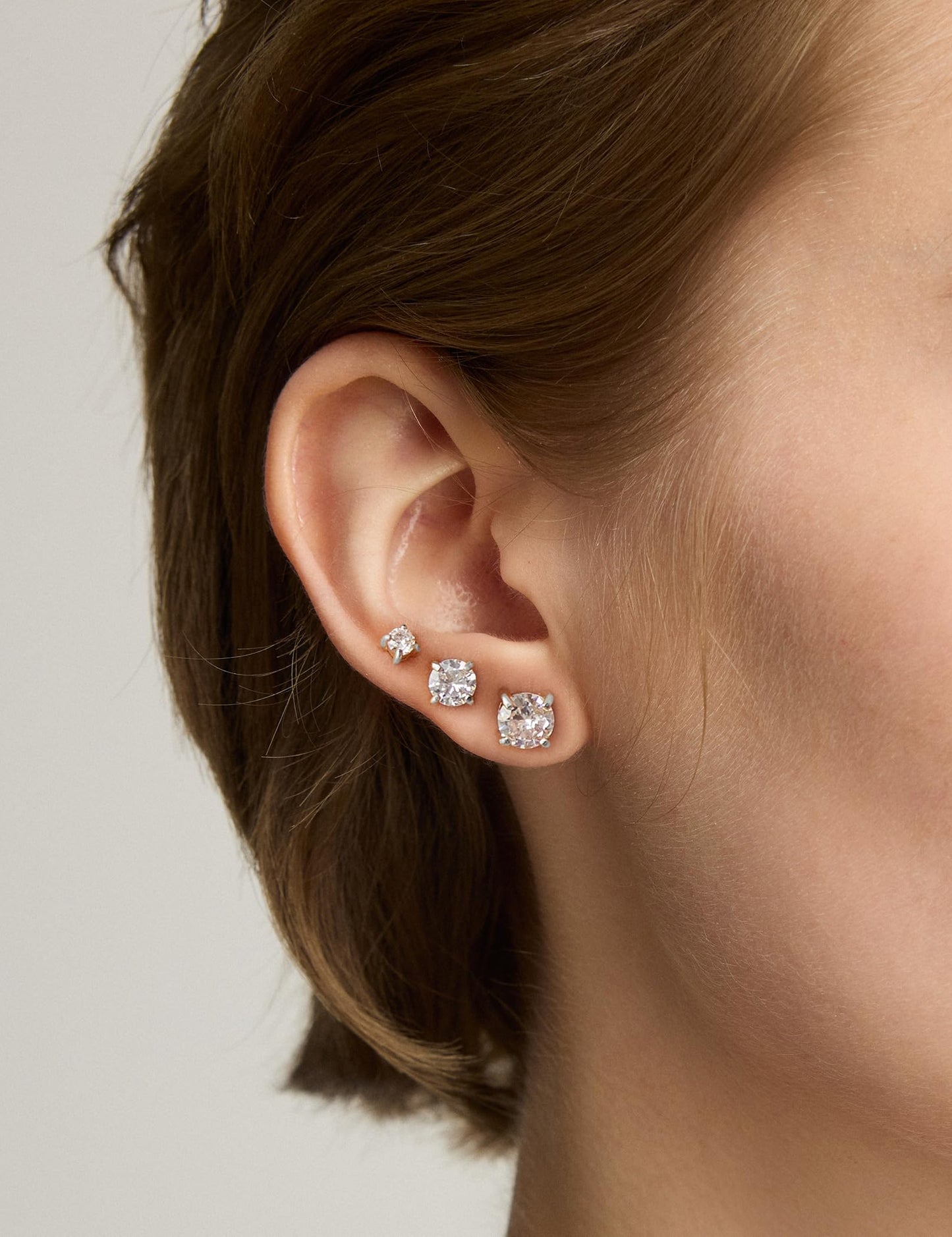 6 Pairs Stud Earrings Set, Hypoallergenic Cubic Zirconia 316L Earrings Stainless Steel CZ Earrings 3-8mm (Steel color)