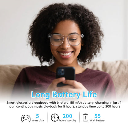 GenXenon Smart Glasses for Women, Clear Frame Blue Light Glasses, Magnetic Charging, Open-Ear Design, Voice Assistant, Bluetooth Glasses with Speakers, Audio Eyeglasses for Working Gaming (GS03-C)