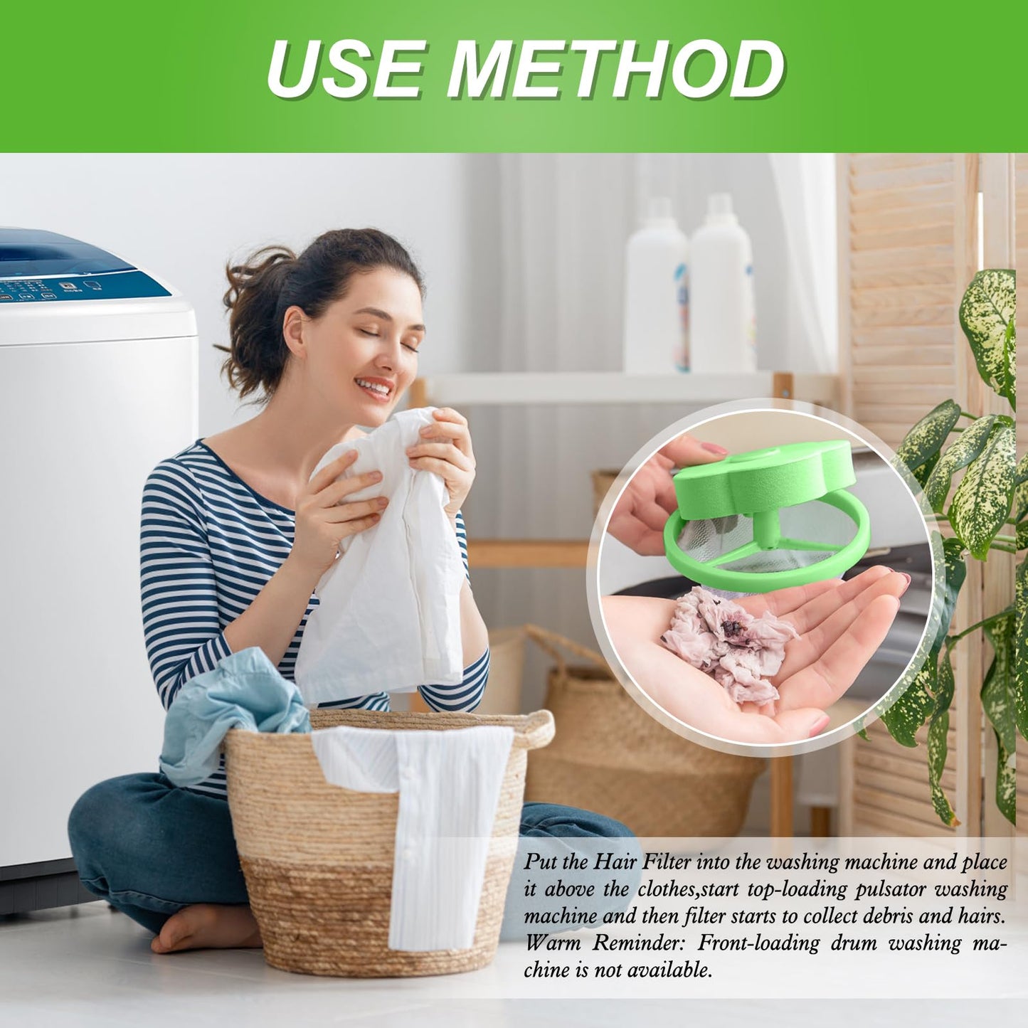 NEIJIANG Lint Catcher for Laundry,Pet Hair Remover for Laundry,Washing Machine Floating Lint Mesh Bag,Reusable Household Hair Filter Washer Lint Trap Net Pouch 4 Pieces (Green)