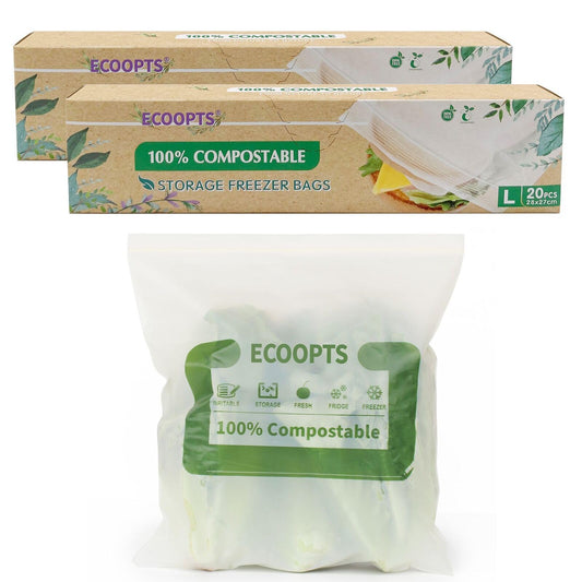 100% Compostable Large Sandwich Zip Bag | ECO-Friendly Food Storage Bags | Freezer Bag | Plant-Based BPA-free | Seal well for Fruit,Food and Snack (L-2Pack)