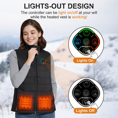 KOVNLO Womens Heated Vest, 5 in 1 Smart Controller, Lights-out Design, Electric Heated Jackets (Battery Pack Not Included)