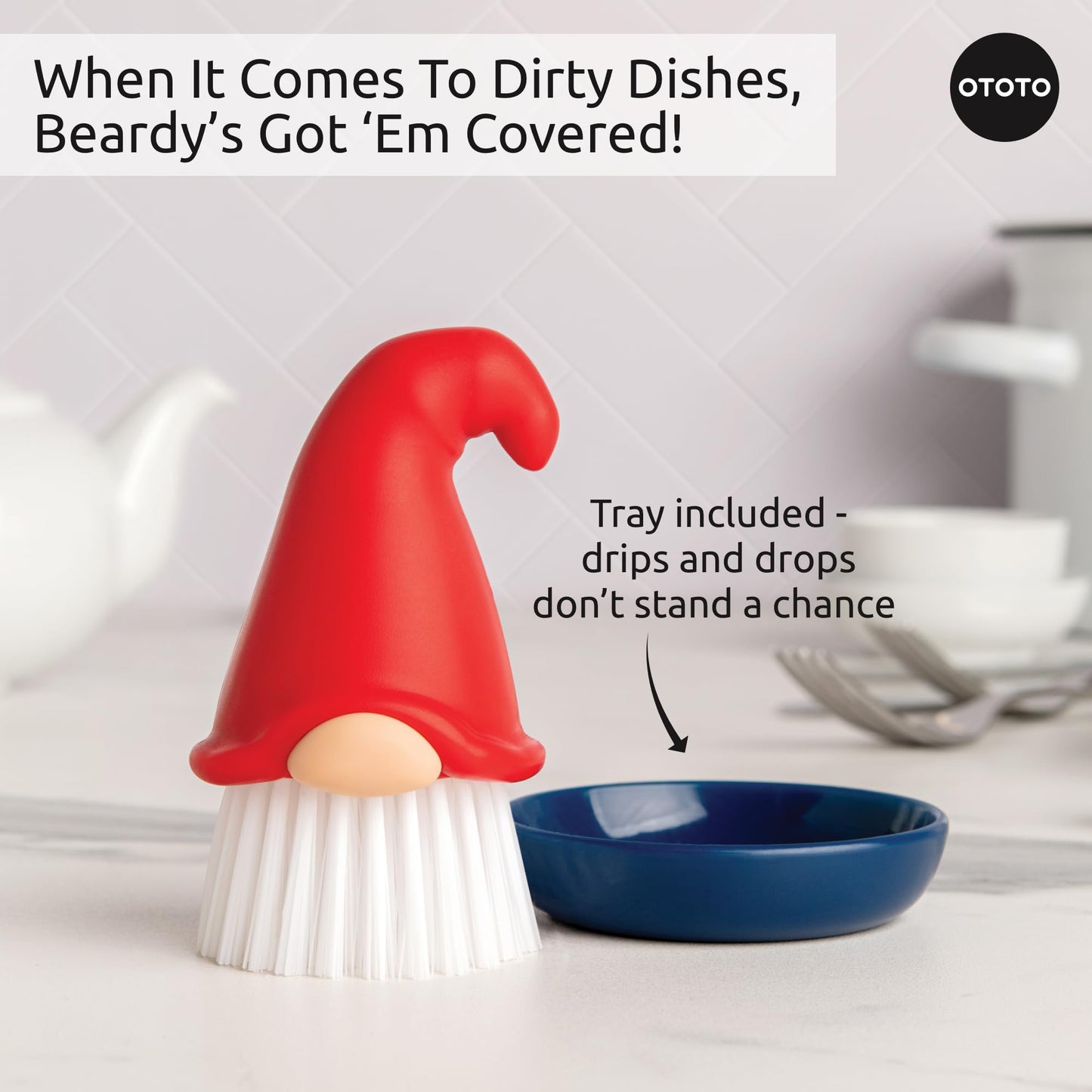 New! Beardy Gnome Dish Brush by Ototo - Dish Scrub Brush, Gnomes, Quirky Gifts, Dish Brush, Cute Kitchen Accessories, Funny Kitchen Gadgets, Vegetable Brush, Cute and Useful Gifts for Women