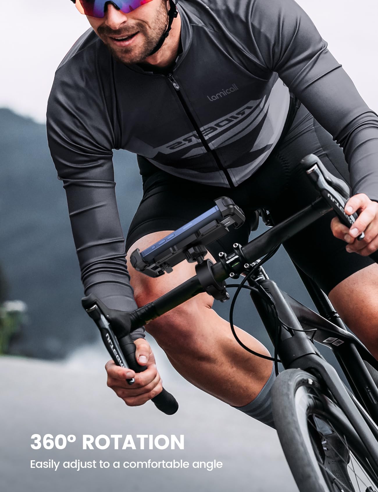 Lamicall Bike Phone Mount Holder - Motorcycle Phone Mount, Adjustable Cell Phone Holder, Bicycle Scooter Handlebar Cradle Clip for iPhone 16 Pro Max/Plus, iPhone 15 Plus, iPhone 14 and 4.7-6.8" Phone