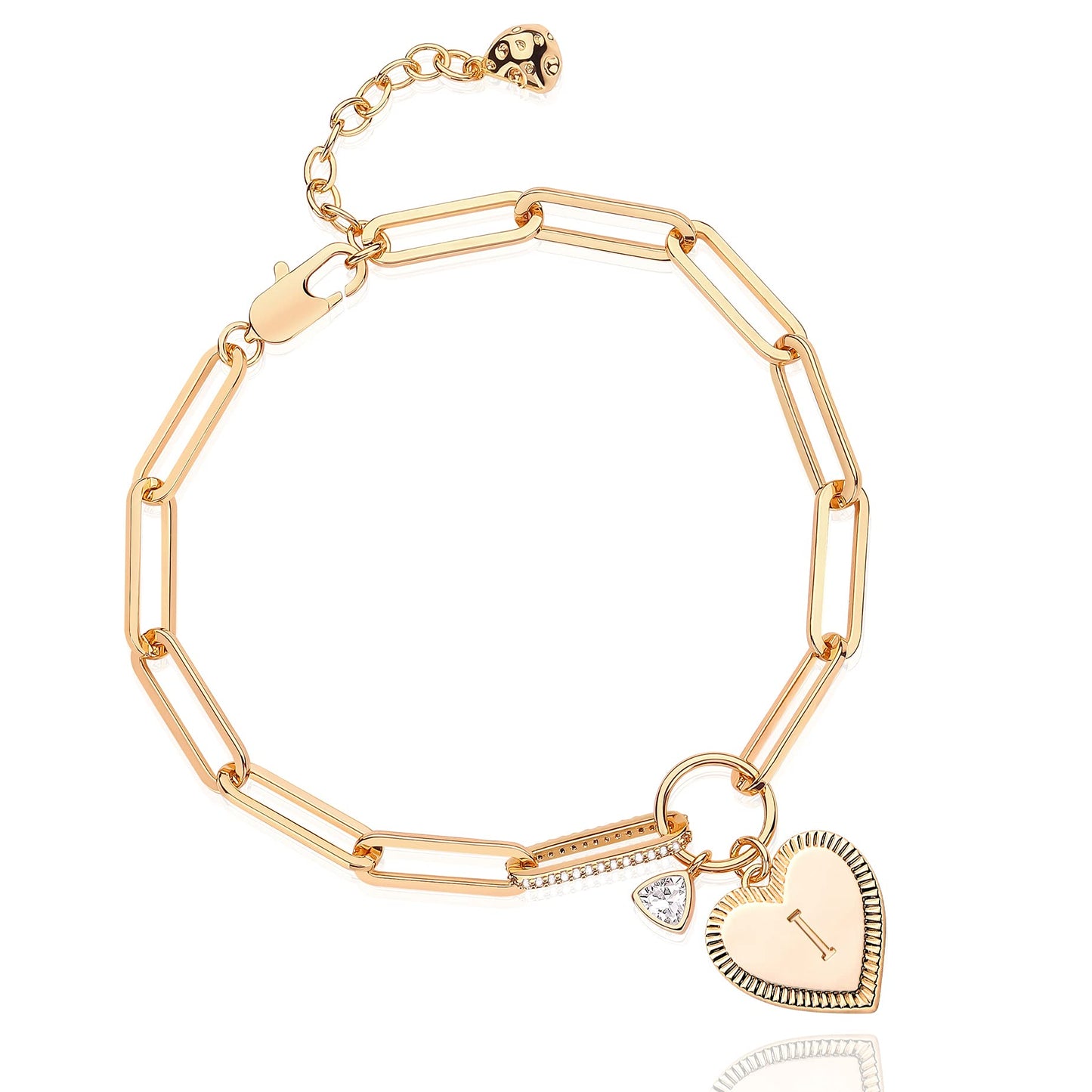 Gold Charm Initial Bracelets for Women, 14K Gold Plated Dainty Heart Bracelet for Women, Best Friend Sister Paperclip Chain Love Bracelet, Pulseras de Mujer