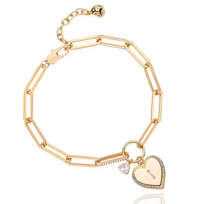 Gold Charm Initial Bracelets for Women, 14K Gold Plated Dainty Heart Bracelet for Women, Best Friend Sister Paperclip Chain Love Bracelet, Pulseras de Mujer