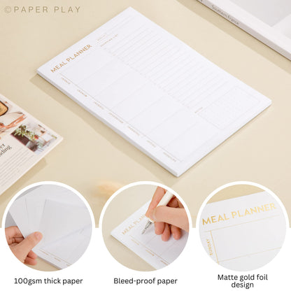 Matte Gold Foil Magnetic Meal Planning Pad for Fridge 52 Undated Tear-off Sheets, 6x9 Inch Meal Planner & Grocery List with Magnet, Weekly Meal Planner with Tear Off Shopping List