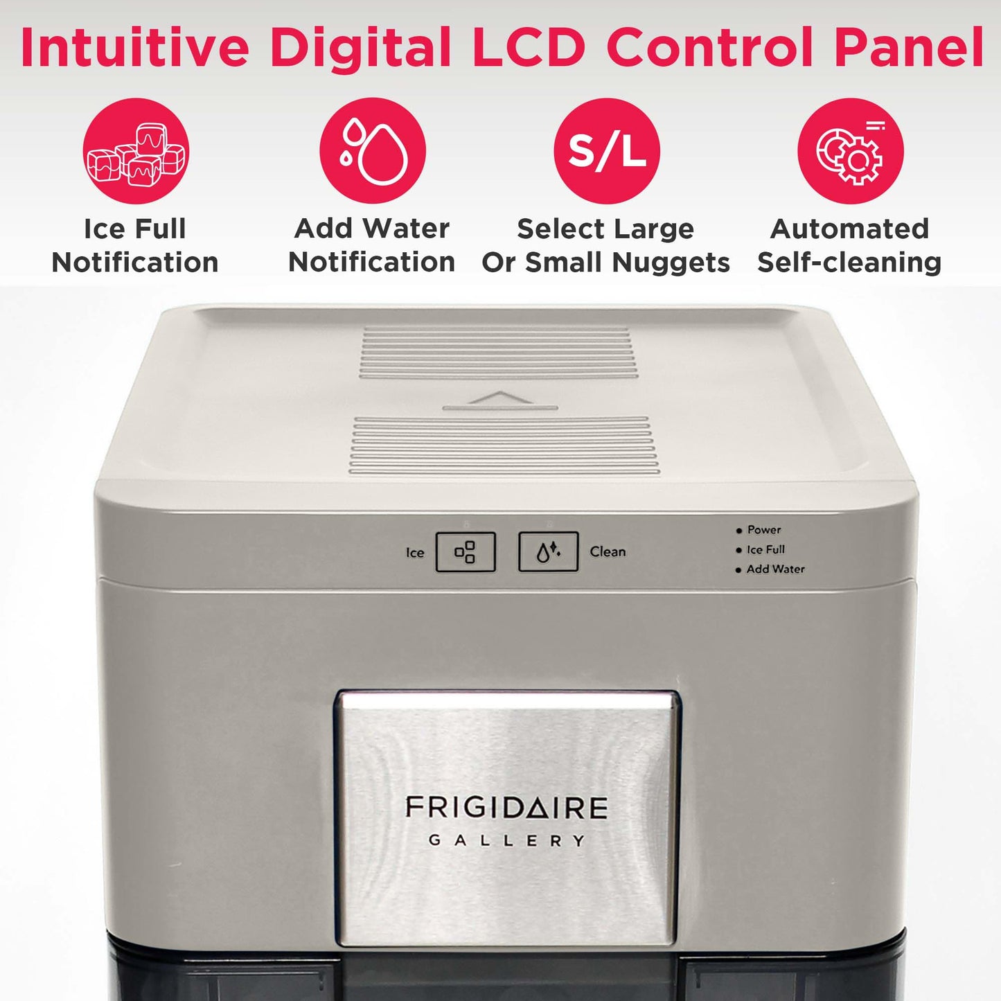 Frigidaire Nugget Ice Maker, Countertop Ice Machine with Transparent Window, Sonic Ice Maker with 44 lbs. Capacity, Auto Self Cleaning Ice Maker Machine, 2.0 Gen, Cream - 16.75D x 11.75W x 20.25H