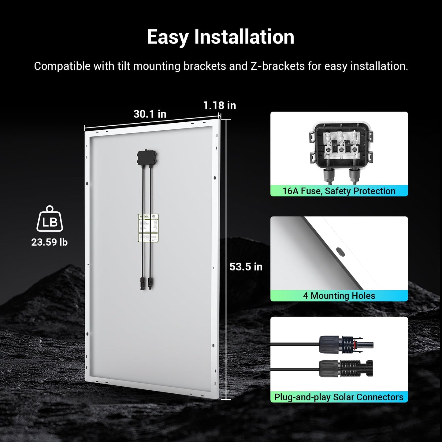 HQST 200 Watt Solar Panel, 9BB Monocrystalline Solar Panels with 25% Efficiency, Grade A+ Cells, IP65 Rating for RV, Camper Van, Trailer, Marine, Home Rooftop, Off Grid