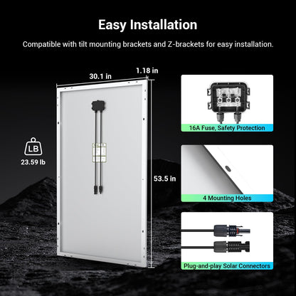 HQST 200 Watt Solar Panel, 9BB Monocrystalline Solar Panels with 25% Efficiency, Grade A+ Cells, IP65 Rating for RV, Camper Van, Trailer, Marine, Home Rooftop, Off Grid