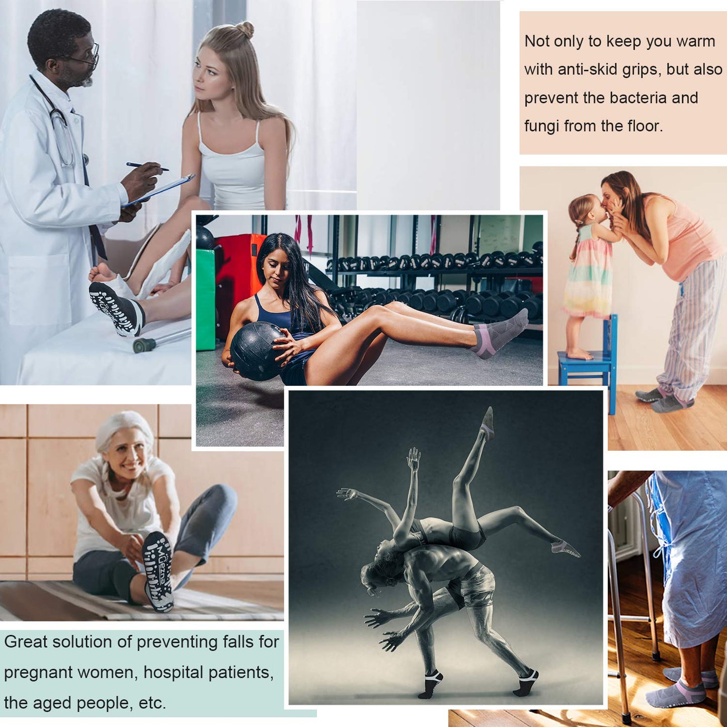 Muezna Non Slip Yoga Socks for Women, Anti-Skid Pilates, Barre, Hospital Socks with Grips, Size 5-10