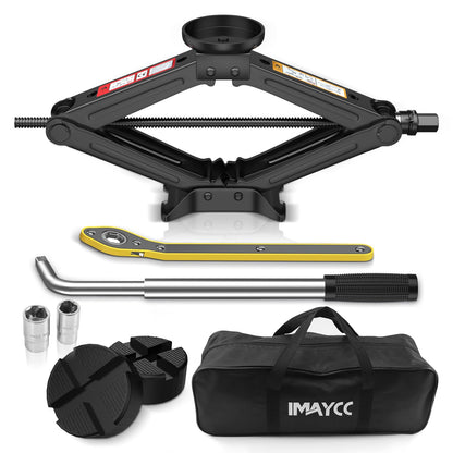 IMAYCC Car Jack 2.5 Ton/5512 lbs Universal Scissor Jack With Rubber Pad, Portable Tire Changing Kit With Lug Wrench, Emergency Kit for Sedan SUV MPV