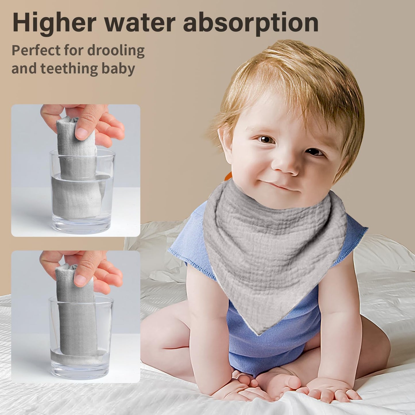 NISXABEBE Muslin Baby Bibs,Soft Triangular Baby Bandana Drool Bibs for Baby Boy Girl,Solid Colors Bib for Drooling Teething 6 Pack(Unisex)