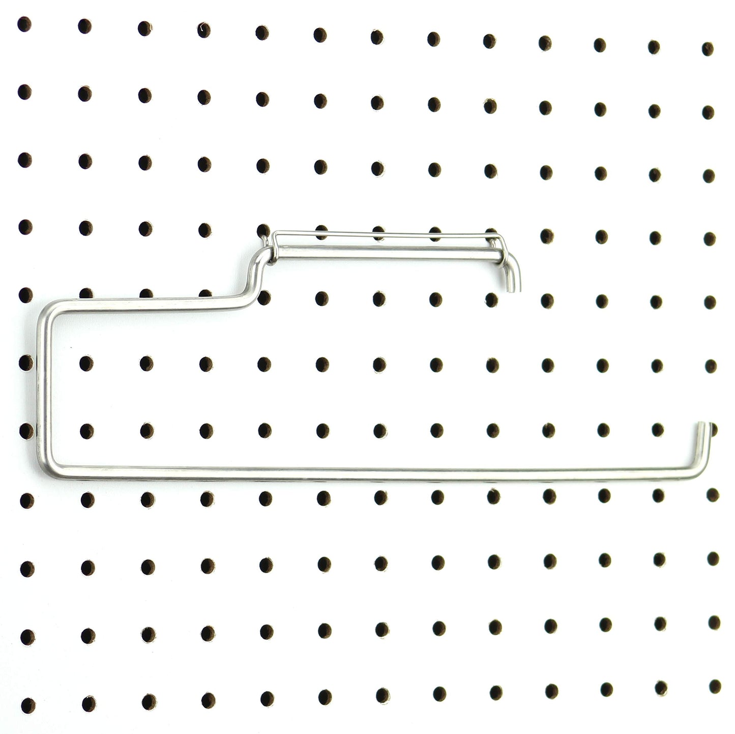 RightArrange One-Handed Tear Pegboard Paper Towel Holder - Stainless Steel - Hooks to Any Peg Board - Pegboard Accessories for Tool Shed, Garage, Workbench, Kitchen, Laundry or Craft Room Organization