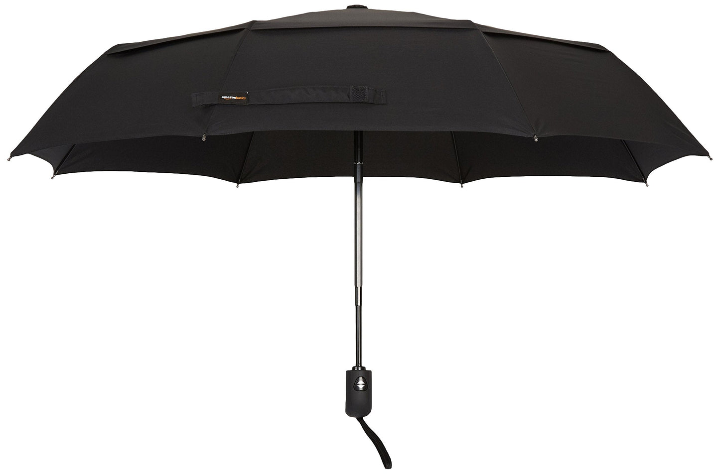 Amazon Basics Round Travel Umbrella for Rain, Wind-proof Compact Umbrella with Wind Vent, Auto Open/Close, Strong Alloy Steel Frame, Compact Size for Backpacks/Handbags (11" Long When Closed), One Size, Black