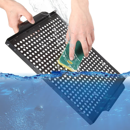 MEHE Vegetable Grill Basket,Nonstick Grill Pan 14.6 "x11.4 Thicken Grilling Topper BBQ Accessory for Grilling Veggie, Fish, Shrimp, Meat, Camping Cookware (No Hand)