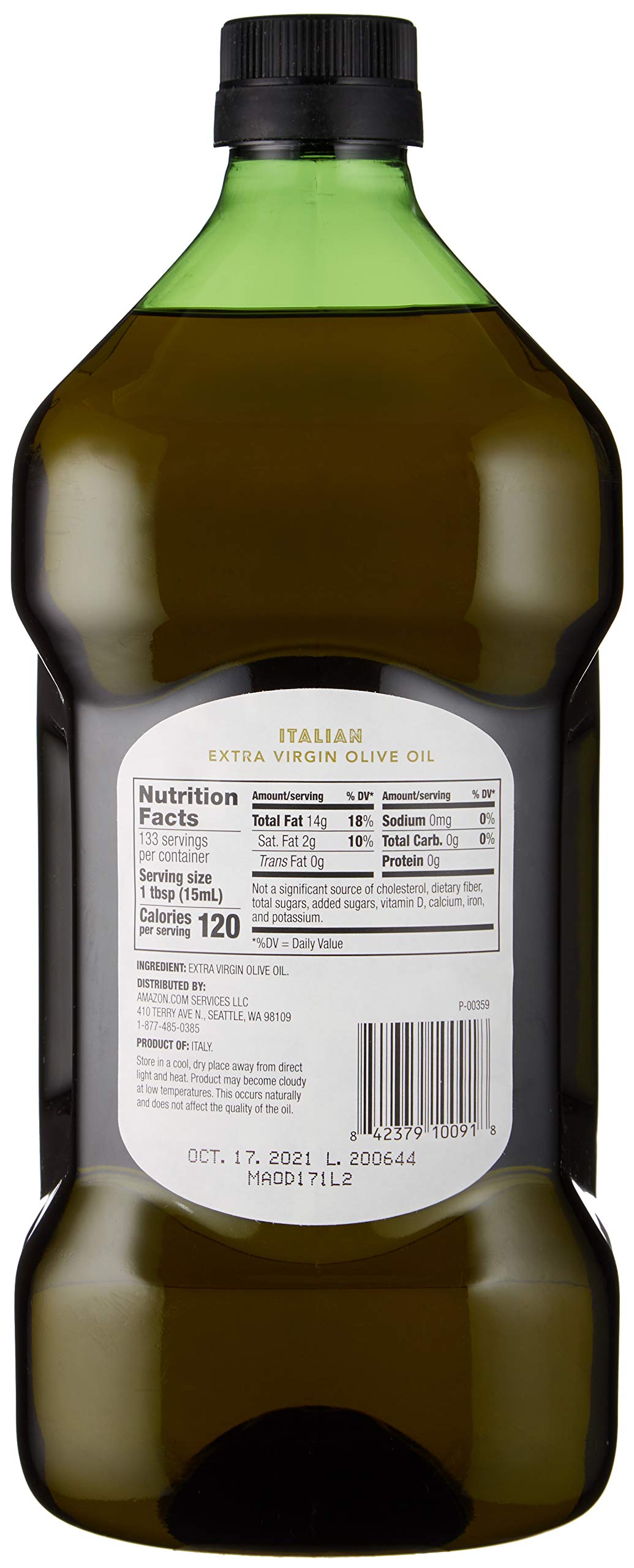 Amazon Fresh, Italian Extra Virgin Olive Oil, 2 Liter