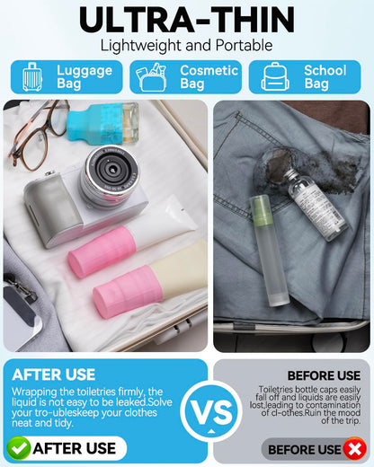 16 Pack Silicone Bottle Cover,Travel Essential for Women Men,Cruise Ship Essentials 2025,Beach Vacation Essentials,Travel Size Toiletries,Airplane Travels Accessories Elastic Sleeves for Leak Proofing