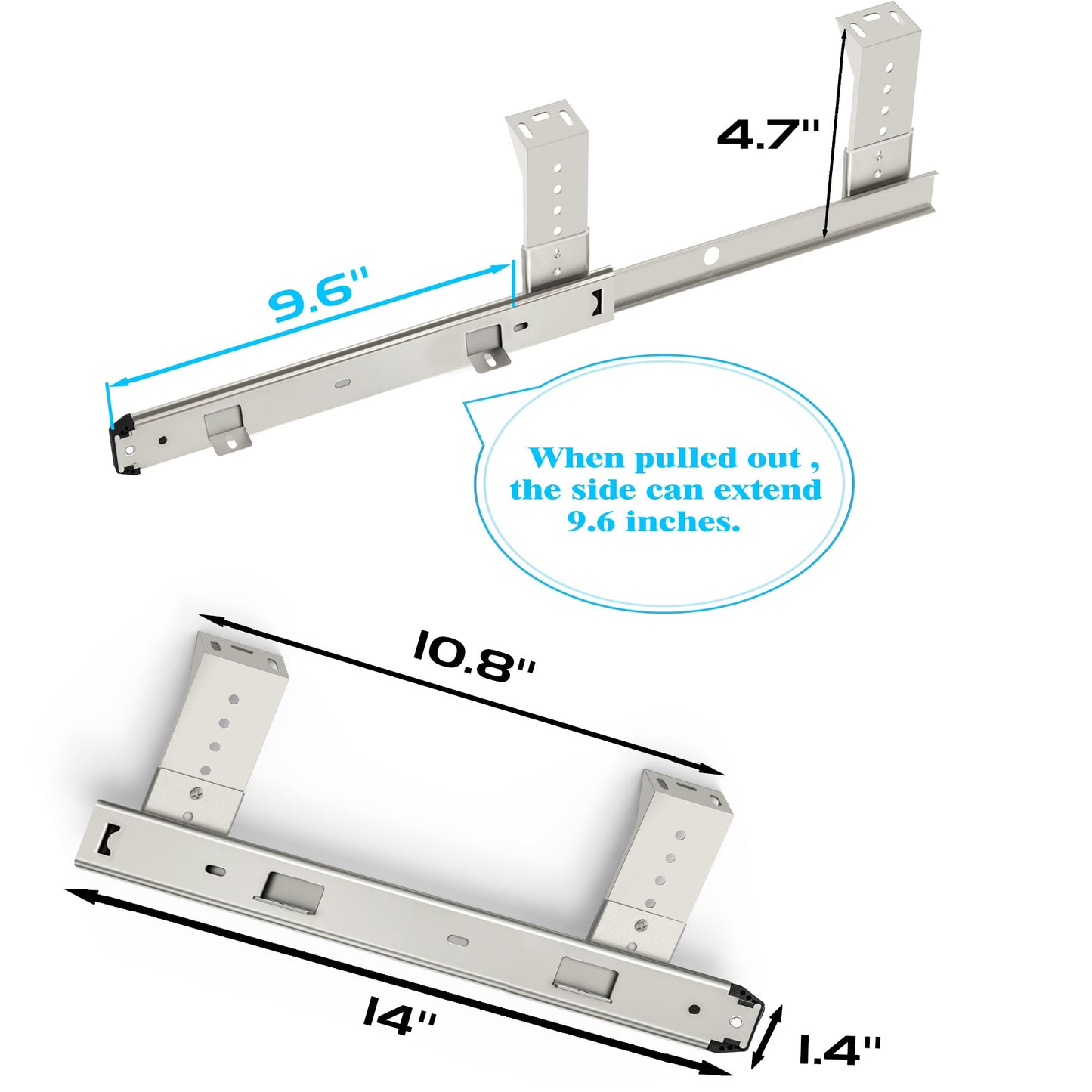 FRMSAET Heavy Duty 12/14/16/18 inches Thickness Steel Construction Ball Bearing Keyboard Slides Keyboard Drawer Slides Tray Accessories Cabinet Furniture Hardware Rails (14 inches, Silver)