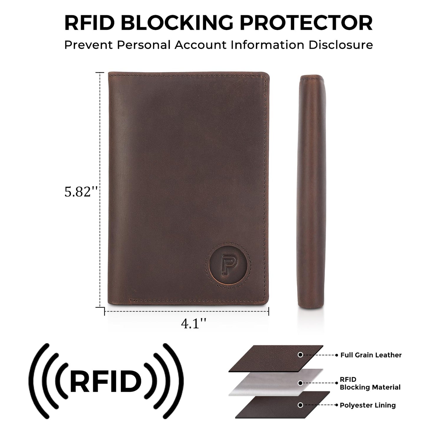 Polare Functional RFID Blocking Leather Passport Holder Travel Bifold Wallet For Men (Dark Brown with AirTag Slot)