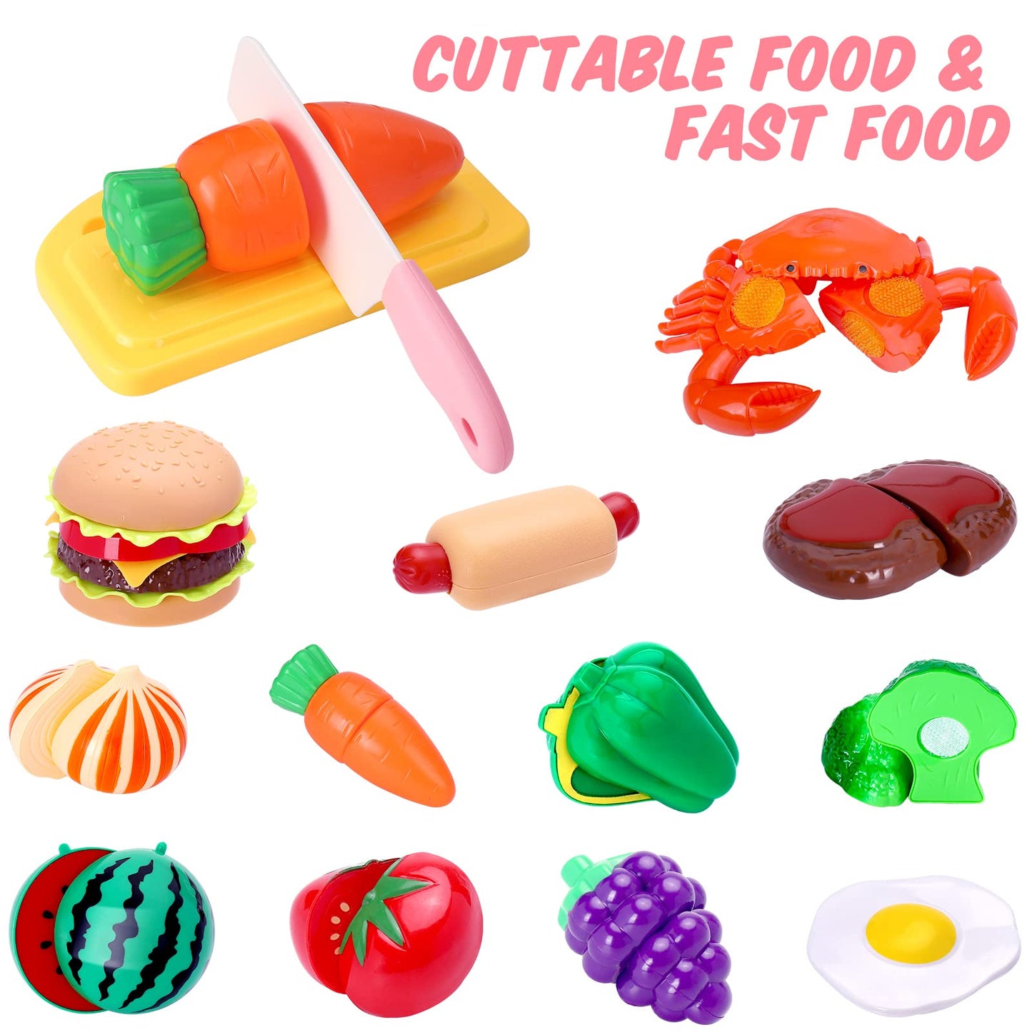 Meaicezli Kids Play Kitchen Accessories Set, Pretend Kids Pots and Pans Playset Toddler Cooking Set Play Kitchen Toys with Fake Play Food Dishes Utensils for Girls Boys Ages 1 2 3 4 5 6 7 8, Pink