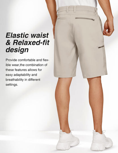 PULI Men's 10 Inseam Golf Shorts Stretch Casual Quick Dry with Pockets for Hiking Outdoor Adventure Light Beige 38