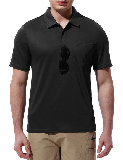 Rdruko Men's Polo Shirts Short Sleeve Quick Dry Outdoor Golf Sports Shirts with Pocket(Black, US M)