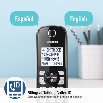 Panasonic Cordless Phone with Answering Machine, Advanced Call Block, Bilingual Caller ID and Easy to Read High-Contrast Display, Expandable System with 2 Handsets - KX-TGD832M (Metallic Black)