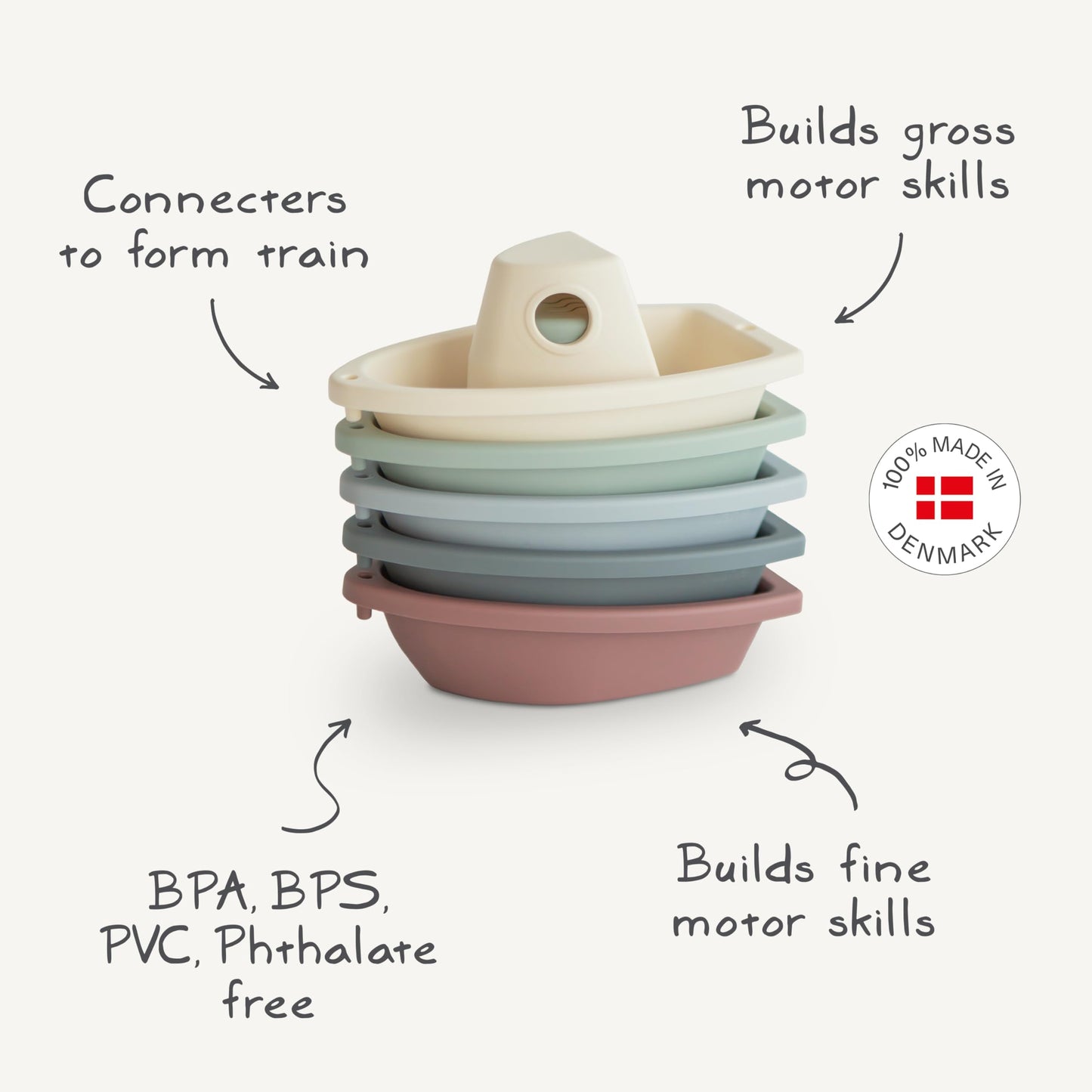 mushie Stackable Bath Boats Toy (Original) | Floating Bathtub Toys for Baby & Toddler, Set of 5 | Made in Denmark