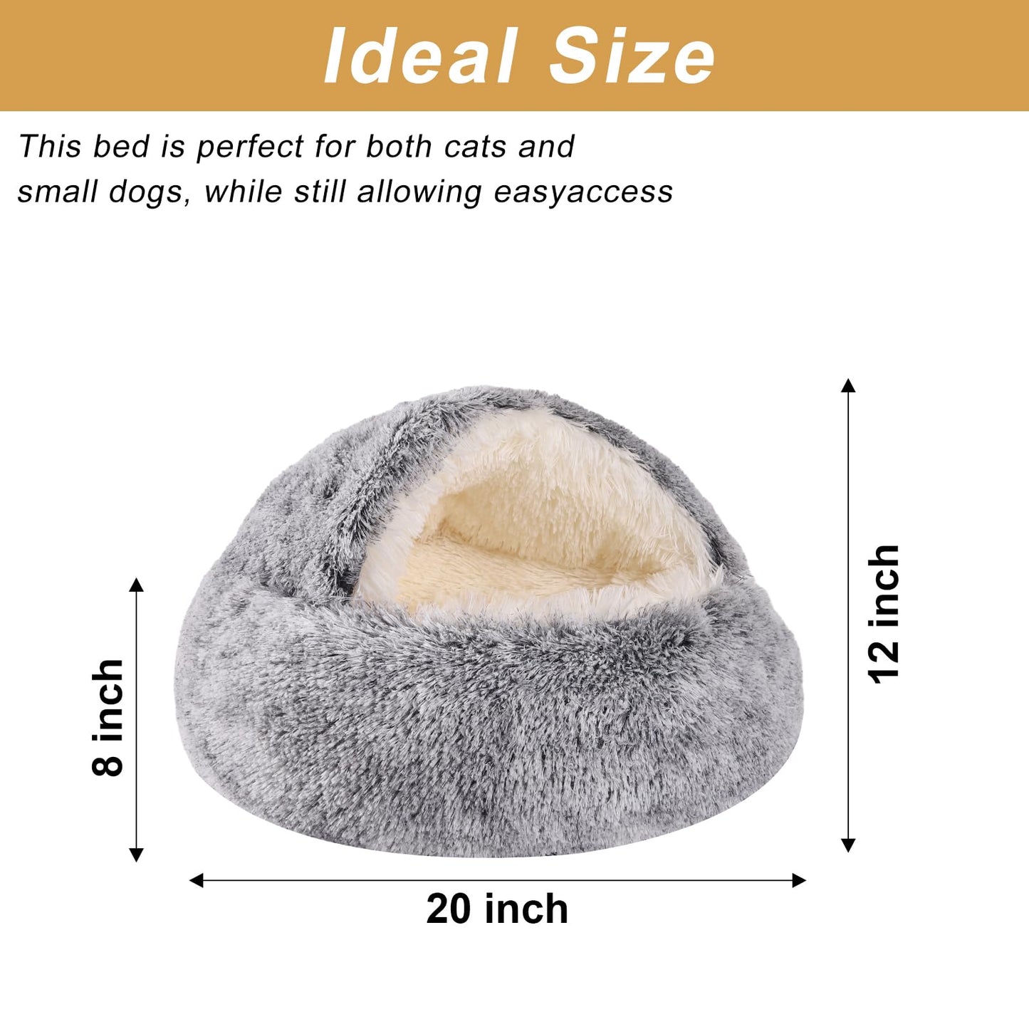 Hooded Dog Bed for Small Dogs, Nest Dog Beds, Washable Cute Cat Cave Bed, Cozy Nook Pet Bed for Dogs or Cats, Anti-Slip Puppy Bed Fits up to 22 lbs Pets(Grey, 20" x 20")