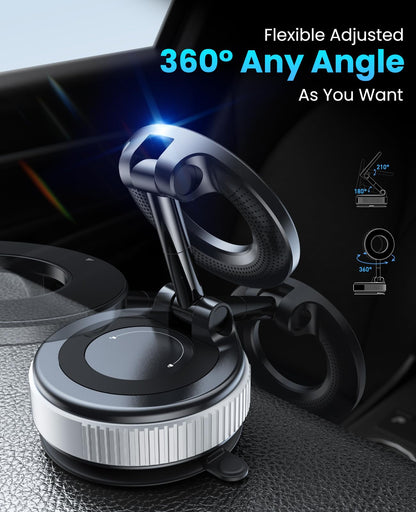 Jononser Magnetic Suction Cup Phone Mount for Magsafe, 360° Adjustable Magnetic Car Phone Holder, Pocket Size Foldable Cell Phone Holders for Your Car for iPhone 16 Pro Max 15 14 13 12 Plus, Sliver
