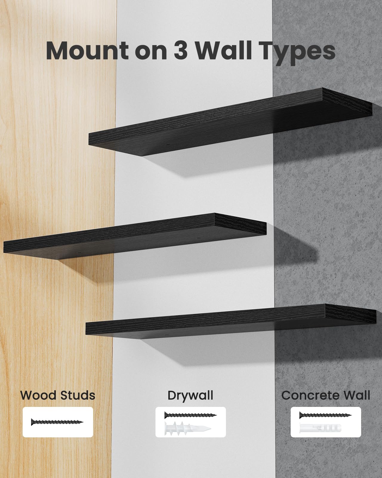 AMADA HOMEFURNISHING Floating Shelves for Wall, Wall Shelves for Living Room, Bedroom, Bathroom, Kitchen & Home Office Organization, Bathroom Shelves with Hidden Brackets, 22 lbs Max Load, AMFS44B