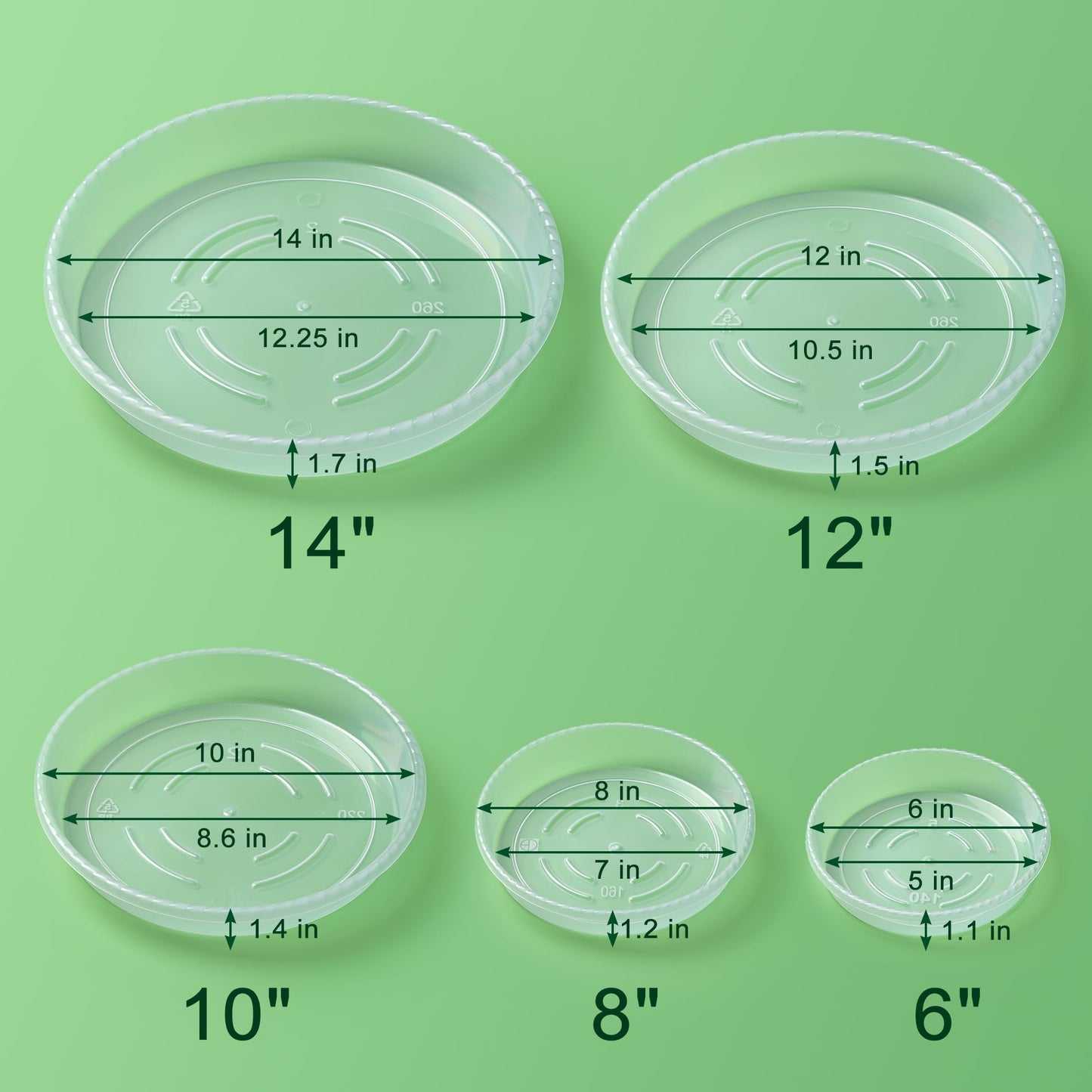 Plant Saucer Tray - 6 Pack 10 Inch Plastic Plant Trays for Pots with Plant Tray Design - Clear Plant Saucers for Outdoors and Indoors Use - Plant Pot Saucers for Potted Plants - Plant Drip Trays