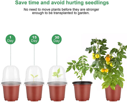 MIXC Plant Nursery Pots with Humidity Dome 4" Soft Transparent Plastic Gardening Pot Planting Containers Cups Planter Small Starter Seed Starting Trays for Seedling with 10pcs Plant Labels，30 Sets