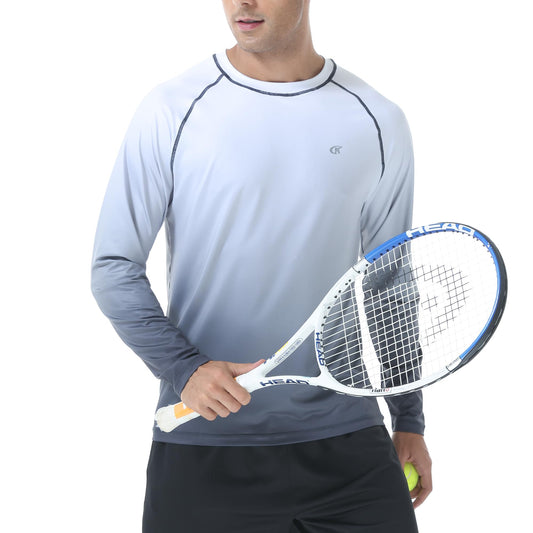 Satankud Men's Long Sleeve Swim Shirts Rashguard UPF 50+ UV Sun Protection Shirt Athletic Workout Running Hiking T-Shirt Swimwear (White Gradient Grey,X-Large)