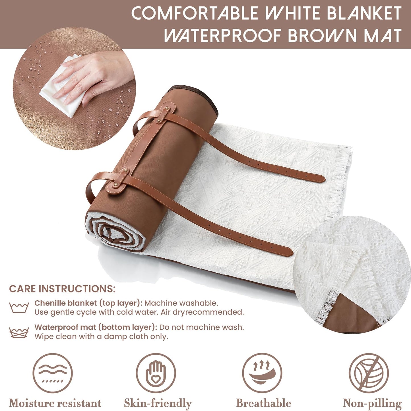 Picnic Blanket, 2 in 1 Outdoor Waterproof Throw Blanket, Large Foldable Beach Mat fit 4-6 Adults, Perfect for Yoga, Stadium , Car , Best Gift for Couple & Families