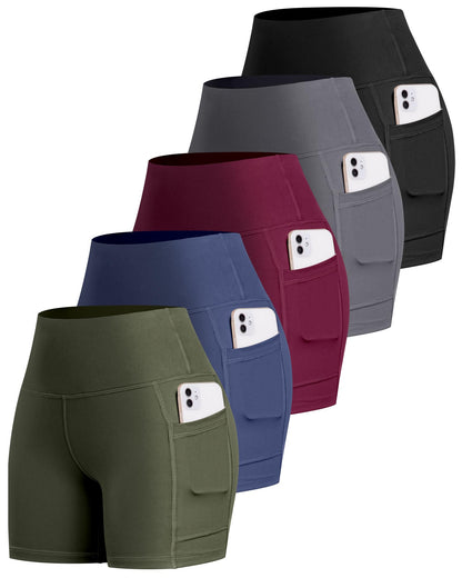 LZYVOO Biker Spandex Shorts Women, High Waisted Tummy Control Workout Yoga Shorts with Pockets(5" Black/Dgrey/Navy/Wine/JGreen-M)