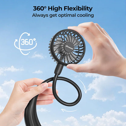 AMACOOL Neck Fan Battery Operated Neckband Fan Hand-Free Wearable Personal Fan for Hot Flashes Home Office Travel Outdoor Sports (Black)