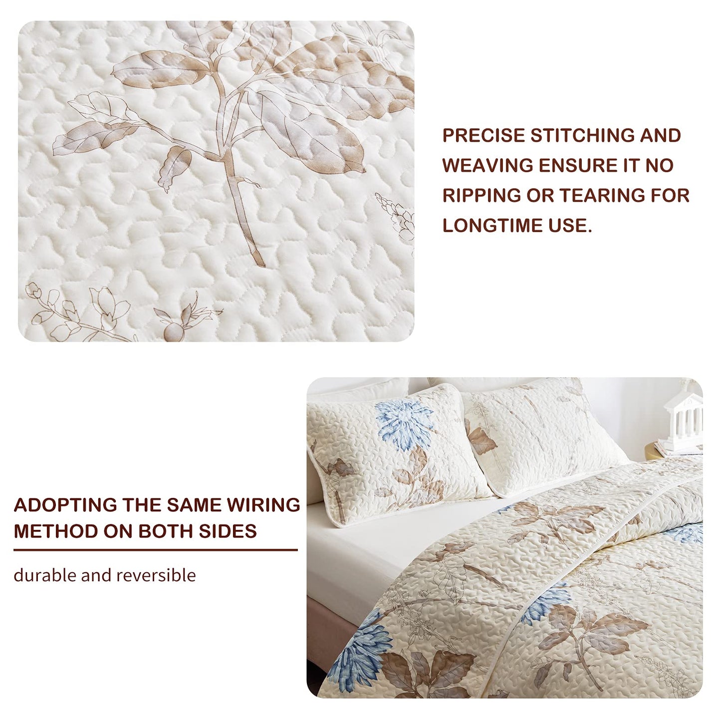 Joyreap Floral Quilt Set California King- 102x114 inches, 3 Pieces Lightweight Microfiber Quilt, Elegant Flower Botanical Design, Bedspread Bed Cover for All Season, 1 Quilt and 2 Pillow Shams