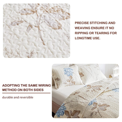 Joyreap Floral Quilt Set California King- 102x114 inches, 3 Pieces Lightweight Microfiber Quilt, Elegant Flower Botanical Design, Bedspread Bed Cover for All Season, 1 Quilt and 2 Pillow Shams