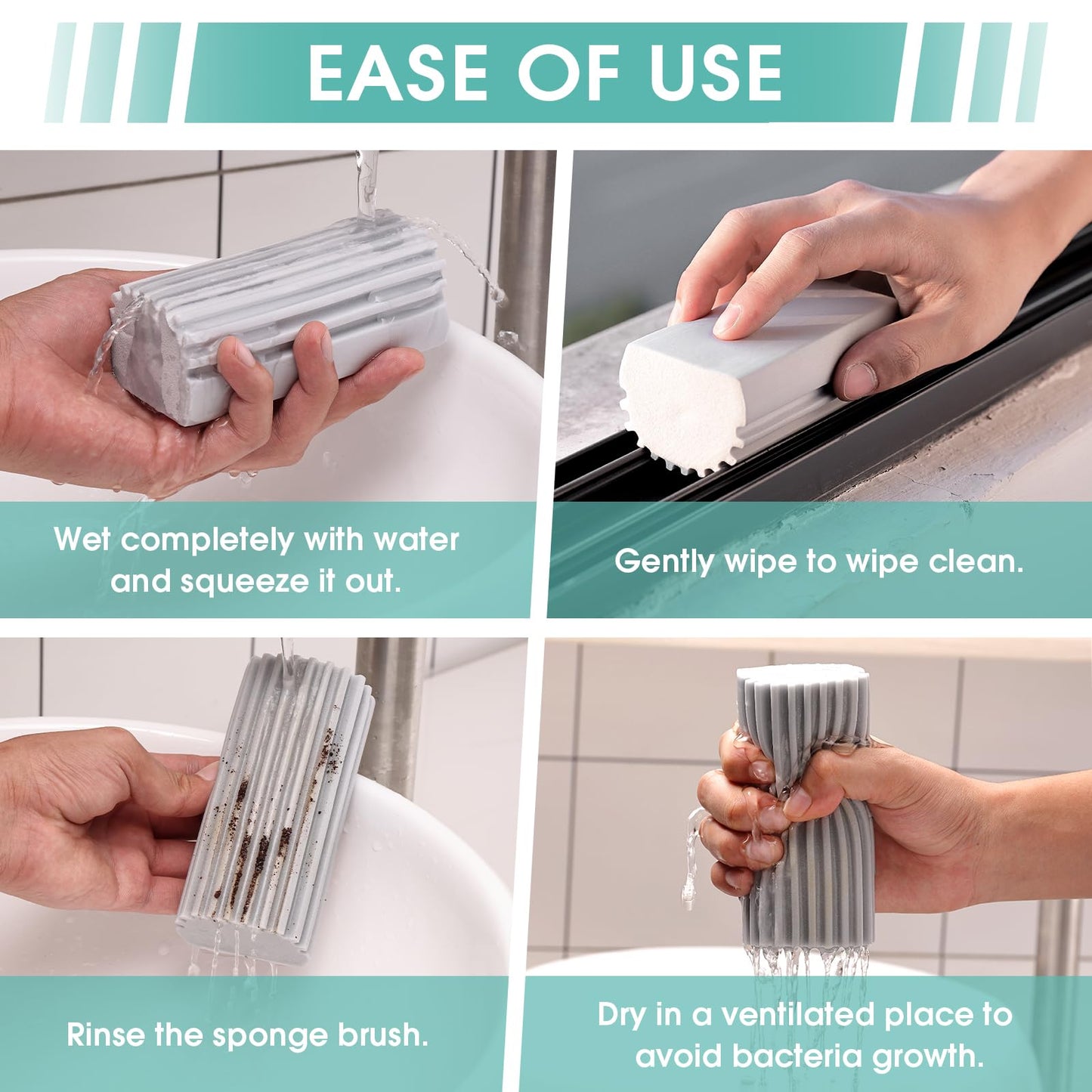 4 Pack Damp Dusting Sponge Duster, Grey Dust Cleaning Sponge, Reusable Household Cleaning Sponge Tool for Blinds, floorboards, Fan Blades, Vents, Glass, Railings, Mirrors