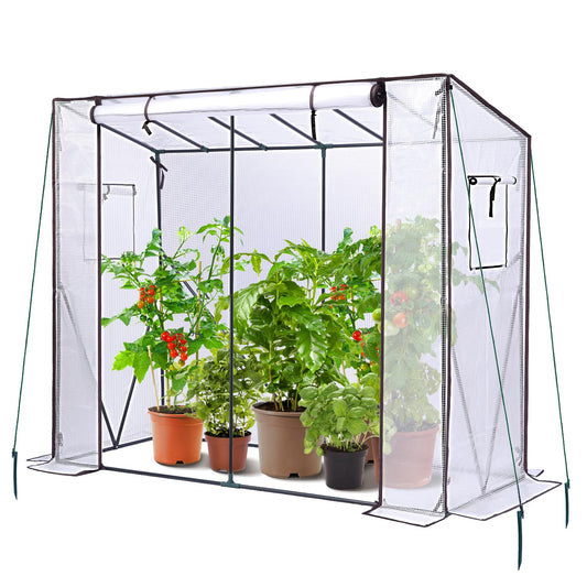 Ohuhu Tomato Greenhouse for Outdoors: Portable Lean to Green House Heavy Duty with Roll-Up Zippered Door, Tall Plastic Greenhouses for Outside Plants Growing Shed Tent for Backyard, 6.6x2.5x5.6 FT