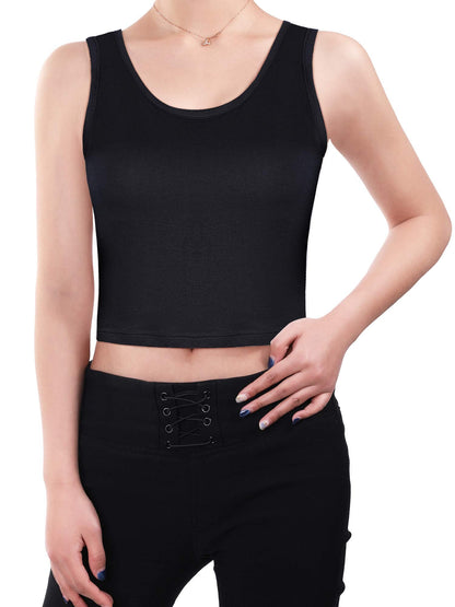 4 Pieces Women Basic Crop Tank Top Short Sleeveless Sports Crop Top (Pink, Black, Blue, White, Small)